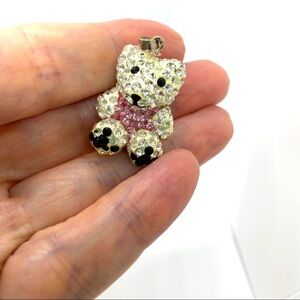 Rhinestone Bear .925 Pink & White Polar Bear Pendant